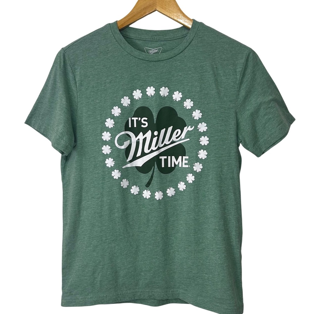Miller High Life St Patricks Day Shirt M Green Its Miller Time Clover Unisex